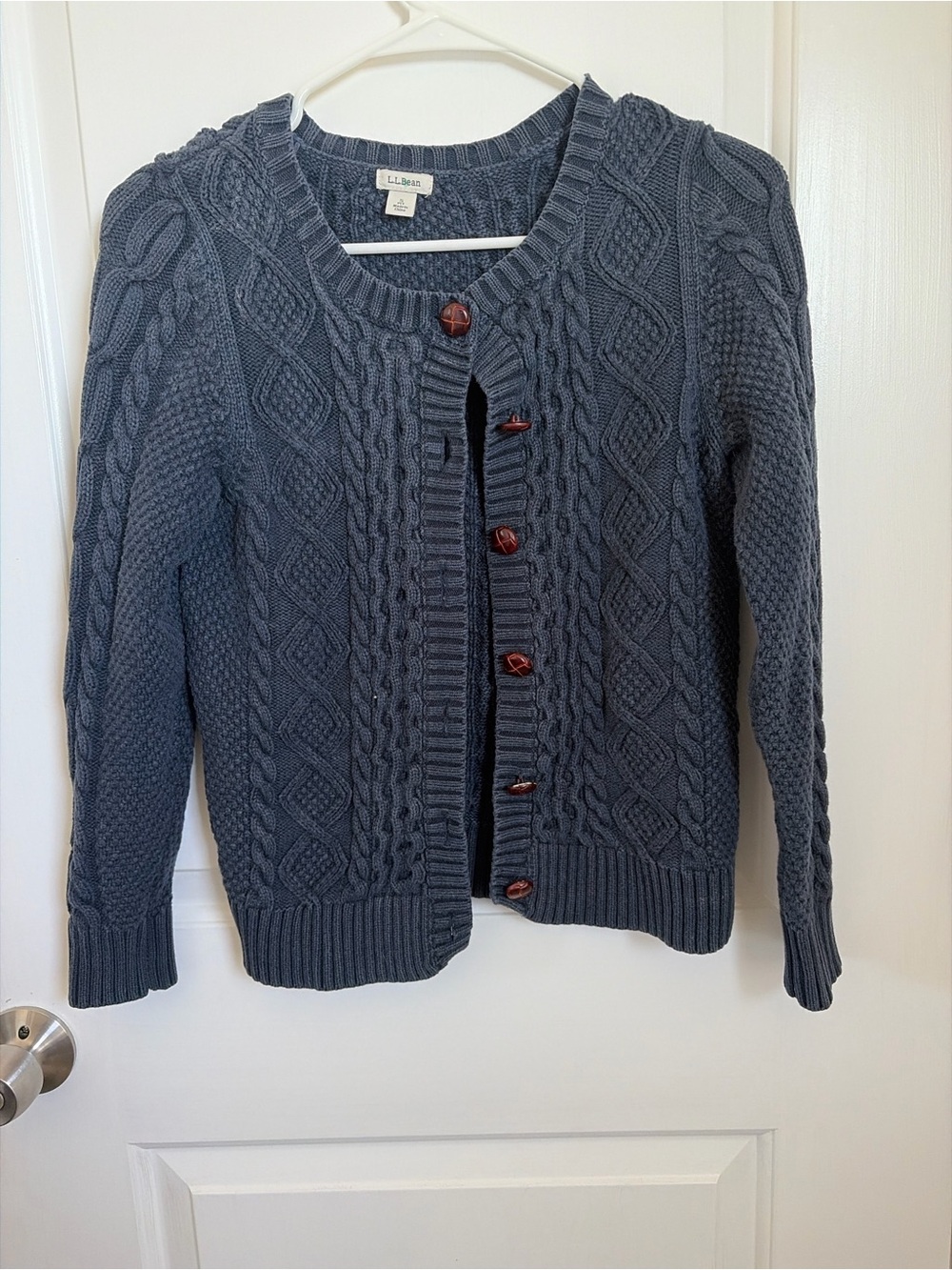 L.L. Bean Women's Cable Knit Button-Front Cardigan - Slate Blue